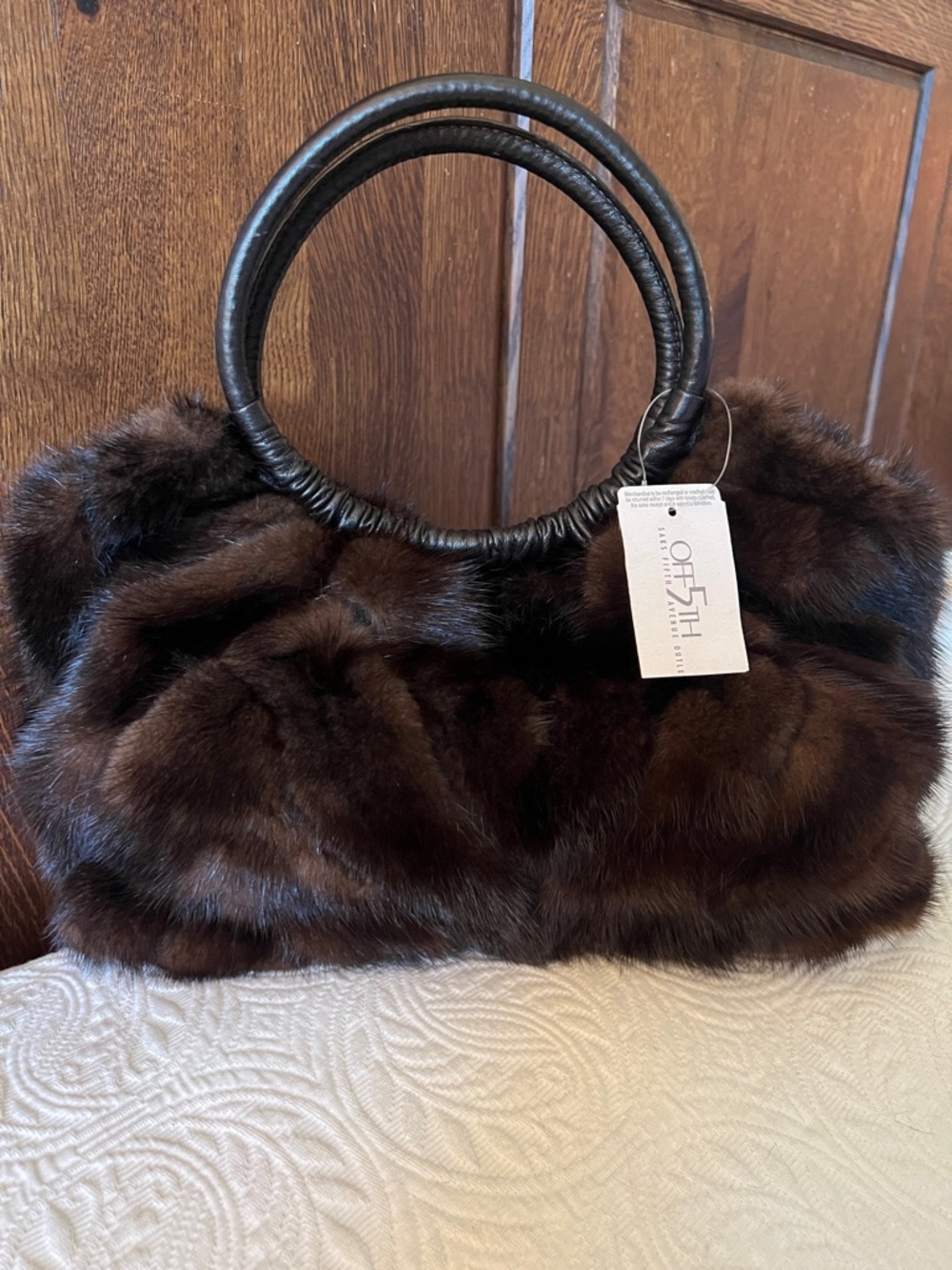 SAKS FIFTH AVENUE Brown MINK Luxury Satchel/Made in Italy GORGEOUS NWT